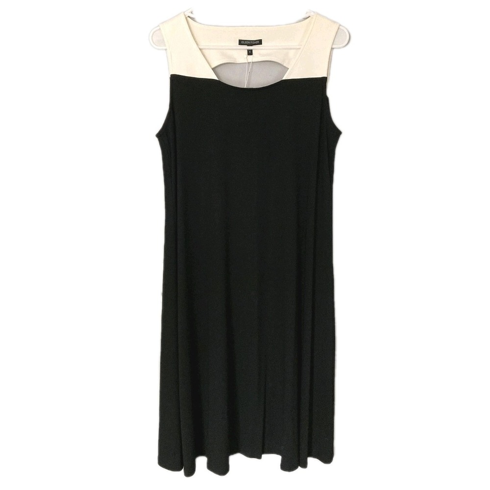 Eileen Fisher Dress Women M Rayon Colorblock Square Neck Tank Knee Length NWT